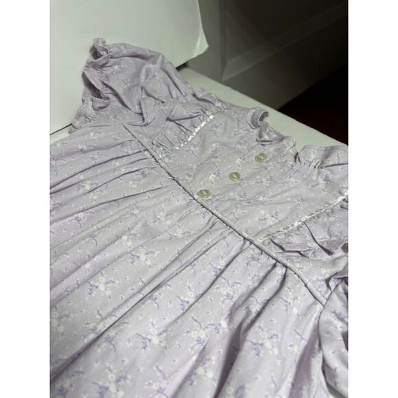 Vintage Handmade Girl's Dress sz 10 Lavender Floral Babydoll Pinafore Prairie - Picture 2 of 3